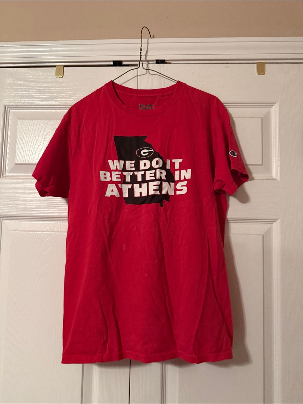 Champion Red Men’s Short Sleeve 'We Do It Better in Athens' Graphic Tee